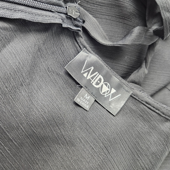 WIDOW Dolls Kill Black Gothic Layered Lace Asymmetric V-Neck Puff Sleeve Dress - Picture 8 of 9